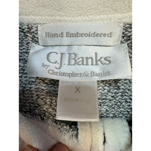 CJ Banks Womens Hand Embroidered Sweater Size X Gray Wool Blend 1/4 Zip - Picture 4 of 13